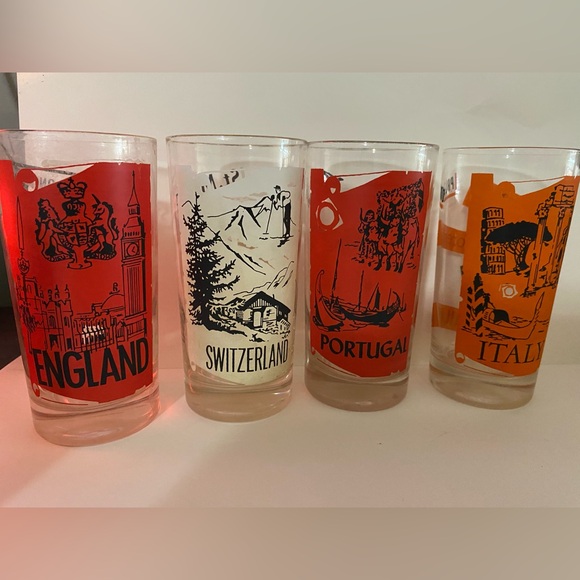 Set of vintage Libby highball Pan American destination glasses with cradle - Picture 3 of 10